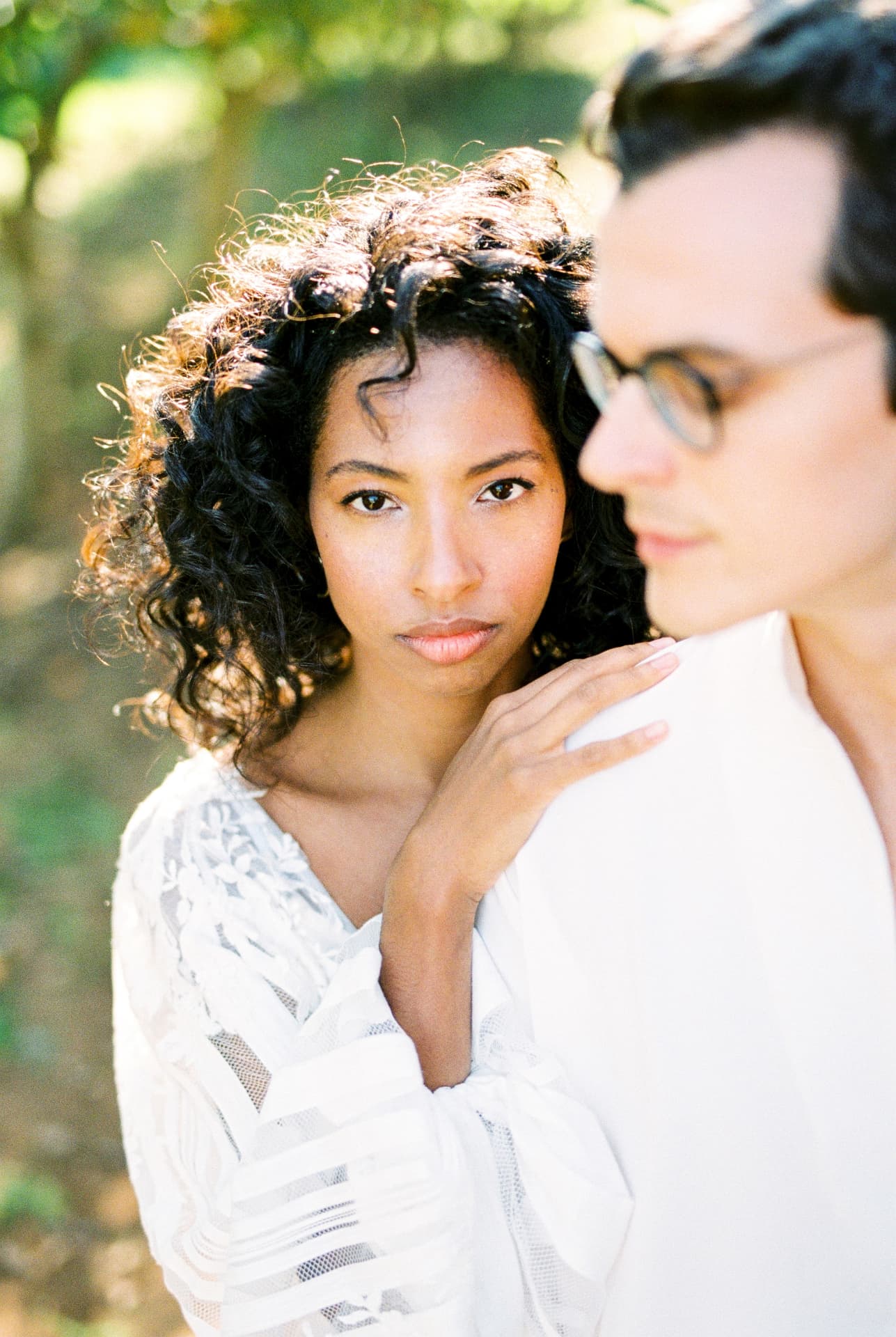 Couple embracing in a natural setting